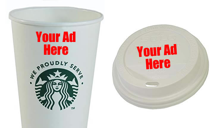 starbucks cup and lid with ad placement for caffeine memory boost