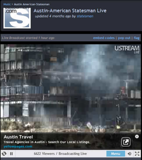 Austin Travel overlay on smoking building video