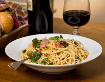 pasta and wine