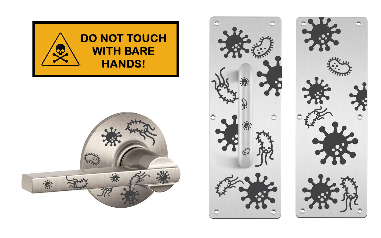 door handles with virus images