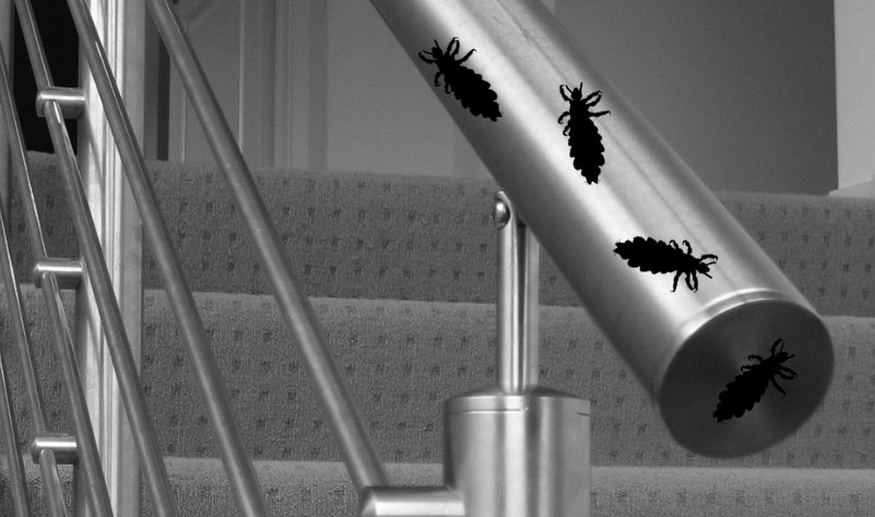 handrail with cootie stickers